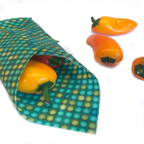Beeswax Wrap pouch with yellow peppers