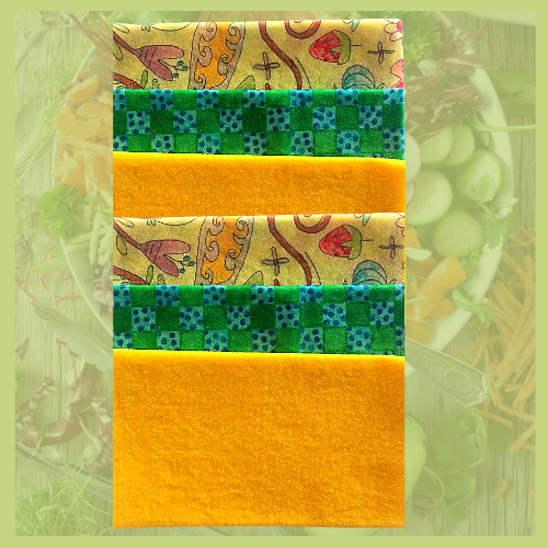 Beeswax Wraps Small by Beezy Wrap. A Reusable, Biodegradable environmentally friendly beeswax food wrap made in Nova Scotia, Canada. A beeswax wrap replacement for plastic. Keep food fresh longer. Bright colors and biodegradable packaging. Zero Plastic, Zero Waste.